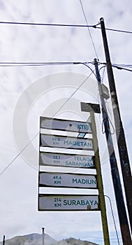 kilometer direction markers. shot on October 31, 2020 in front of basecamp Mount Lawu via Cemorosewu, Magetan, Indonesia