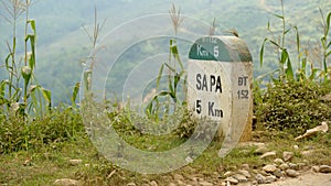 Kilometer stone on the road