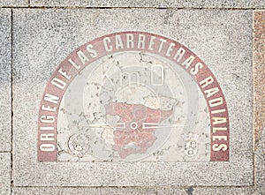 Kilometer zero point sign in Puerta del Sol Madrid