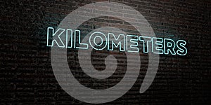 KILOMETERS -Realistic Neon Sign on Brick Wall background - 3D rendered royalty free stock image