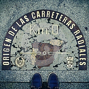 Kilometre Zero point in Puerta del Sol, Madrid, Spain, with a re