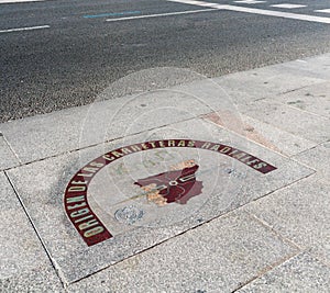 Kilometre zero sign in Puerta del Sol square, Madrid photo