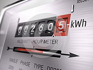 Kilowatt hour electric meter, power supply meter - closeup view