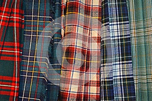 Kilt tartans line up in different patterns