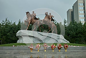 Kim Il Sung and Kim Jong Il on horseback