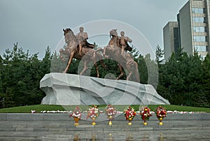 Kim Il Sung and Kim Jong Il on horseback photo