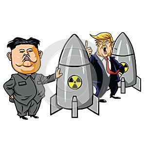 Kim Jong-un vs Donald Trump Cartoon Caricature Vector