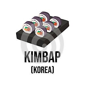 Kimbap korean food. Asian traditional food elements in cartoon flat style isolated on white background