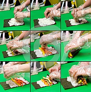 Kimbap making collage