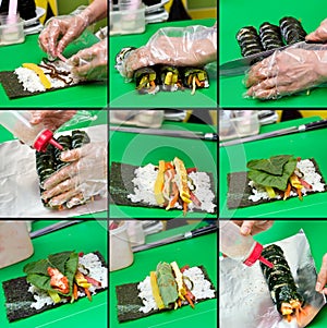 Kimbap making collage