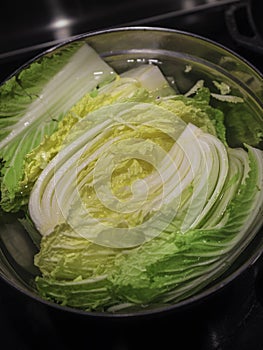 Kimchi or Kimchee Making First Step, Pickling the Cabbage with Sea Salt