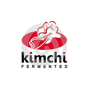 Kimchi Logo in Red Plate Vector Fermented Vegetable Food