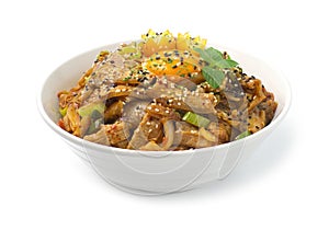 Kimchi stir fried with Pork on rice Korean food