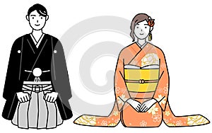 Kimono-clad couple greeting the New Year