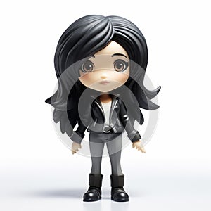 Kawaii Chic Cartoon Female Figurine With Long Black Hair photo