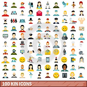 100 kin icons set, flat style photo