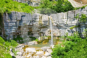 The Kinchkha waterfall in the canyon of the river Okatse. Rest in Georgia. High waterfall in the Imereti region. Rocky