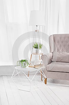 Kind of empty room, table and book