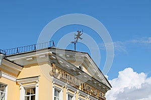 Kind guard on the roof of the children`s theater `On the Neva`. St. Petersburg.