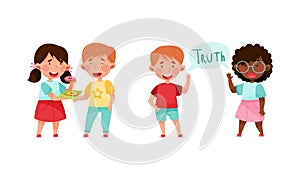 Kind, honest and fair children set cartoon vector illustration