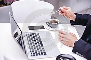 Kind male person going to drink coffee