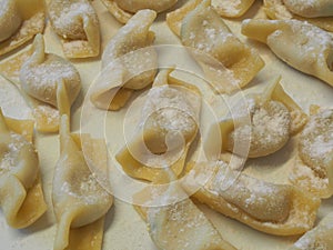 A kind of ravioli, casoncelli, home made traditional food of the Bergamo area, Italy. Delicious Italian food