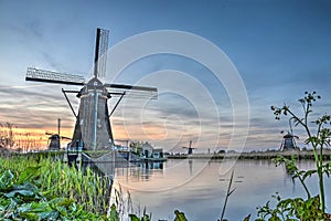 Kinderdijk at the bank of the canal