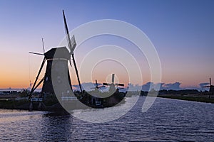 The Kinderdjik Windmills at sunset, a UNESCO World Heritage Site