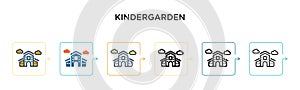 Kindergarden vector icon in 6 different modern styles. Black, two colored kindergarden icons designed in filled, outline, line and