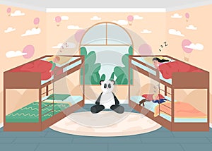 Kindergarten bed time flat color vector illustration