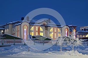 Kindergarten building in winter in the city of Nadym in northern Siberia