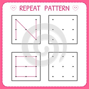 Kindergarten educational game for kids. Repeat pattern. Working page for children. Preschool worksheet for practicing motor skills