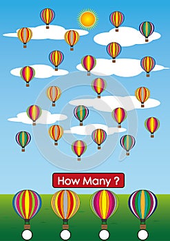 Kindergarten Math Worksheets, How Many air balloon Are There