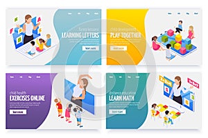 Kindergarten Online Isometric Banners