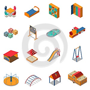 Kindergarten Play Ground Isometric Icons