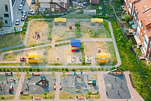 kindergarten playgrounds, courtyard of modern residential complex, sports ground, playground for children. top view, master plan,