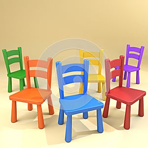 Kindergarten school chairs jumbled group