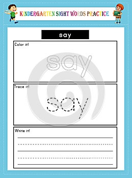 Kindergarten Sight Words Practice Worksheet