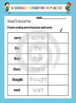 Kindergarten Sight Words Practice Worksheet