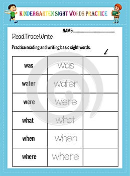 Kindergarten Sight Words Practice Worksheet