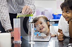 Kindergarten Students Learning in Science Experiment Laboratory