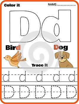 Kindergarten Tracing Letters Worksheets ,Letter D Trace and Color