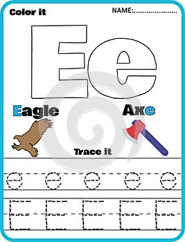 Kindergarten Tracing Letters Worksheets ,Letter E Trace and Color
