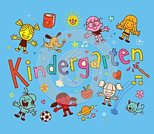 Kindergarten unique hand lettering illustration banner