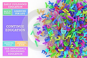 Kindergarten word cloud, stack of alphabets.