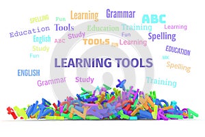 Kindergarten word cloud, stack of alphabets.