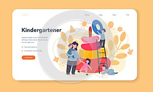 Kindergartener web banner or landing page. Professional nany