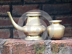 Kindi and montha  traditional bronze vessels  used in Kerala for holding water
