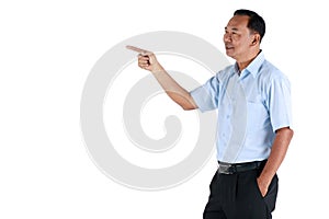 A kindly face and warm character ole senior Asian man with a friendly and happy smile standing and pose to camera  on