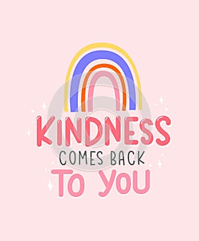 Kindness comes back to you inspirational quote. Kind typography motivational card or poster with lettering